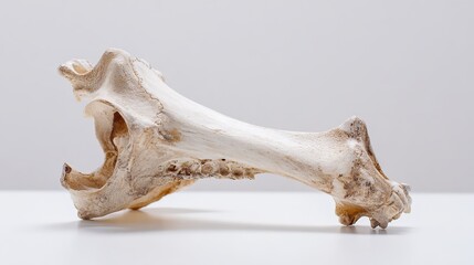 Naklejka premium Weathered Animal Bone Specimen Exhibiting Natural Erosion, Perfect for Anatomy Studies and Archaeological Research