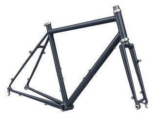 Steel touring bike frame with long chainstays and multiple rack mounts