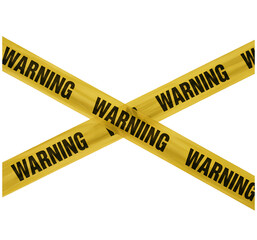 Two Bright Yellow Warning Tape Strips with Bold Black WARNING Text Crossed Diagonally on White Background