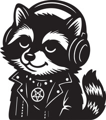 cute halloween goth raccoon with headphones © Daria