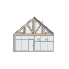 An illustrated 3D house model on a white background, featuring a detailed residential building plan and architectural design