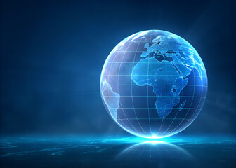 Obraz premium Global Network: Futuristic Blue Earth Globe, Digital Connectivity, Technology Background