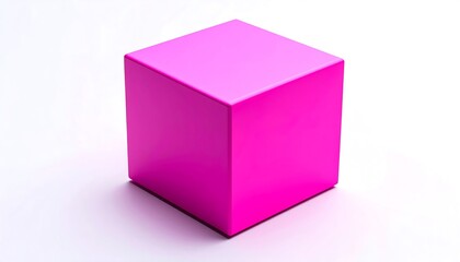 Solid, bright pink cube on a white background