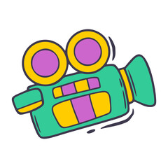 Cute Handdrawn Retro Style Camera Recorder with Vintage Lenses Illustration