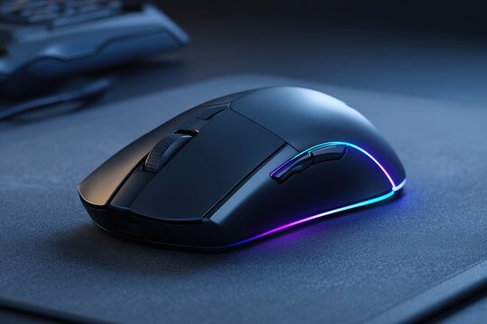 Gaming mouse on a pad, controller blurry background, esports, modern computer