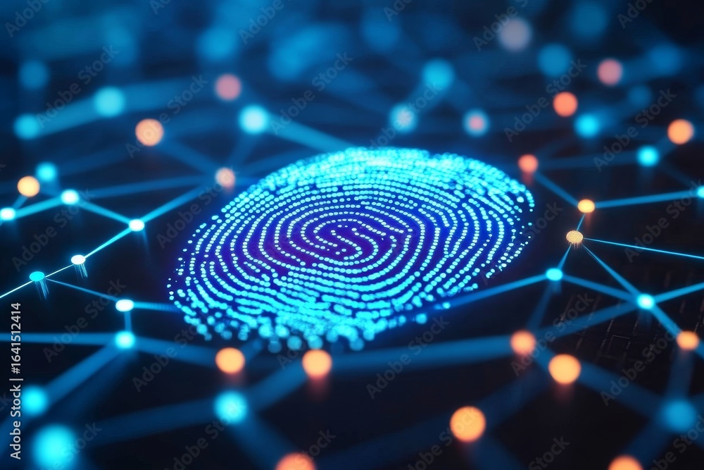 Poster futuristic biometric cybersecurity with advanced fingerprint security technology systems