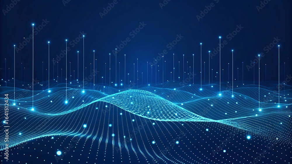 Poster digital wave network with glowing points abstract background