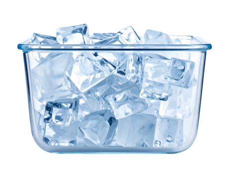 Square glass container filled with crystal ice cubes cold refreshing texture on isolated background - Powered by Adobe