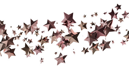 Beautiful rose gold stars falling on white background. Perfect for festive designs.