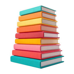 Stack of Colorful Hardcover Books Isolated on White Background