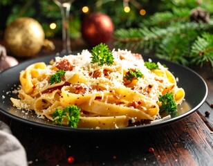 Plated Dish of Pasta in Close-Up