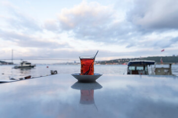 Turkish Tea (Türk Çayı) in the Turkish Breakfast Photo, Cengelkoy Üsküdar, Istanbul Turkiye...