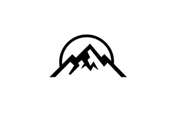 Simple black silhouette of mountains inside a circle, suggesting a sun or moon