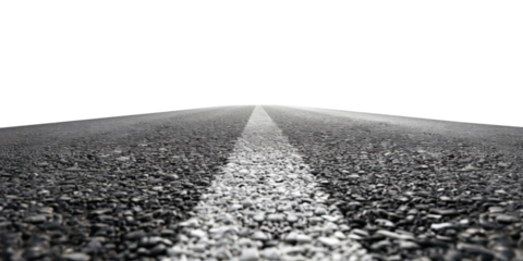 asphalt road with mid line isolated on white or transparent png