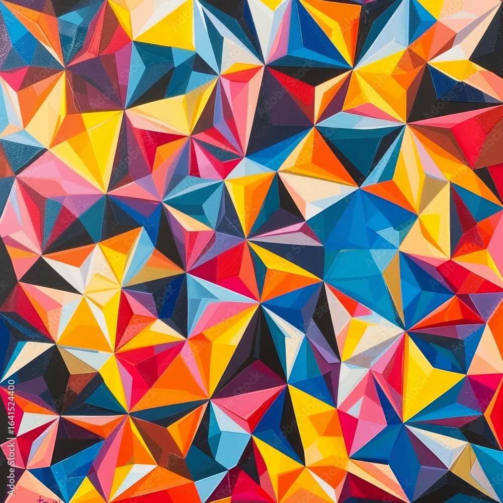 Aufkleber the image showcases a vibrant and abstract geometric pattern filled with sharp, angular shapes