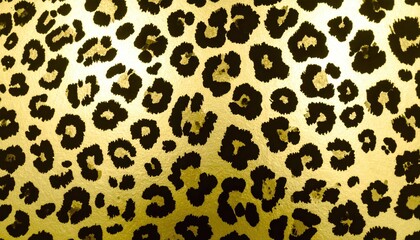 A vibrant pattern of black leopard spots on a shimmering gold background