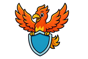 Obraz premium Orange phoenix holding blue shield with transparent background