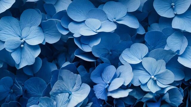 Deep blue hydrangea flowers creating textured floral background
