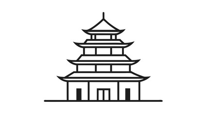 Fototapeta premium Black Line Art Vector Asian Pagoda Building Illustration