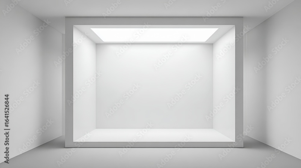 Aufkleber bright white empty cube structure within a room, modern minimalist architecture design, copy space