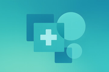 Obraz premium Abstract health sign: A digitally crafted health symbol formed by overlapping geometric shapes in a soft, calming palette of blues, suggestive of digital wellbeing and medical innovation. 