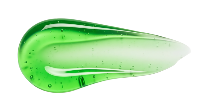 Green gel smear isolated on transparent background for cosmetic product or skincare ingredient with aloe vera, hyaluronic acid, and natural extract