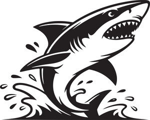 Shark Emerging from Waves Silhouette – Open Mouth Illustration