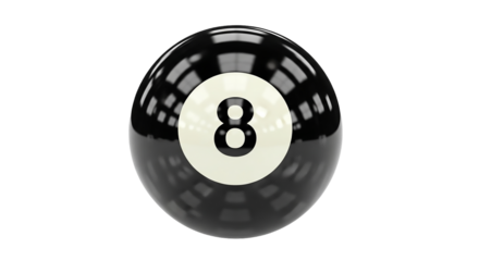 Black eight ball isolated on transparent background, a classic symbol of pool and billiards, perfect for game night or a competitive match