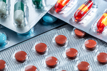 Variety of medicines and drugs.Medicine and healthcare concept.Variety of medicines and...