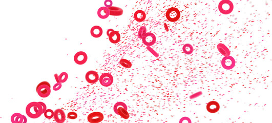 Abstract image of pink rings falling against a white background. Perfect for design projects.
