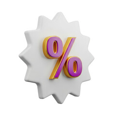A 3d render of a percentage symbol isolated on transparent background