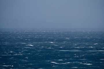 “Natural rugged beach landscape with powerful ocean waves in Lanzarote”