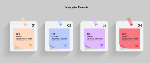 Colorful infographic template with four sticky notes vector.