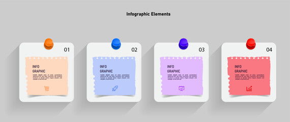 Colorful infographic template with four sticky notes vector.