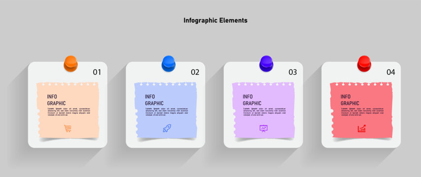 Colorful infographic template with four sticky notes vector.