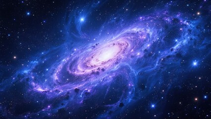 Naklejka premium Spiral Galaxy in Deep Space with Vibrant Blue and Purple Hues