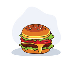 delicious hamburger with lettuce tomato melted cheese and beef patty cartoon style