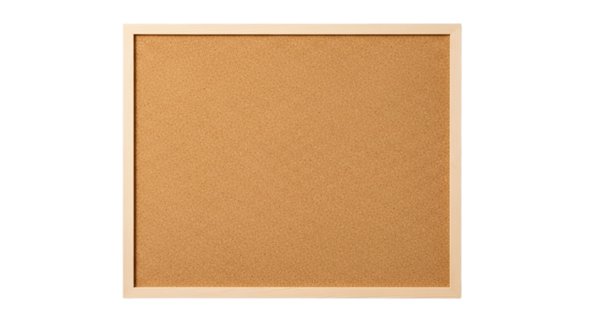 Corkboard with wooden frame isolated on transparent background, perfect for displaying notices, memos, and reminders in an organized way