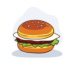 delicious hamburger with fried egg lettuce and grilled patty cartoon style food vector