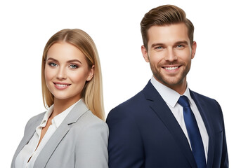 Portrait of a confident and smiling business team isolated on transparent background, showcasing a successful partnership and professional collaboration