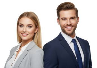 Portrait of a confident and smiling business team isolated on transparent background, showcasing a successful partnership and professional collaboration