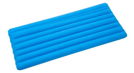 Blue inflatable air mattress isolated on transparent background, perfect for pool, beach, summer vacation, relaxation and outdoor recreation
