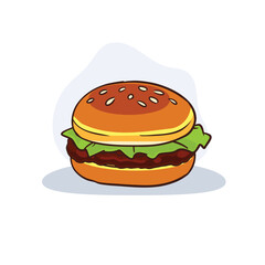 tasty beef burger with lettuce and sesame bun food vector design in cartoon style