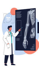 Doctor examining human arm x-ray scan with medical expertise and digital diagnostics