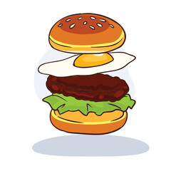 vector art of a delicious hamburger with fried egg lettuce and grilled patty perfect for menus and fast food branding
