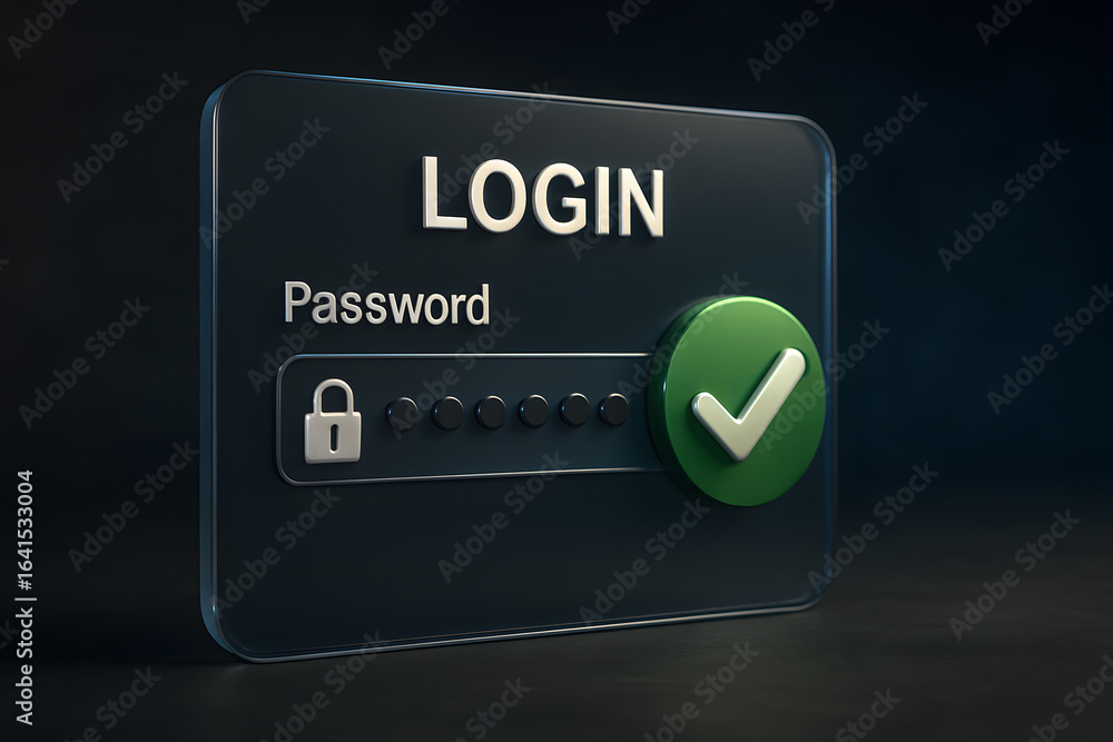 Poster secure login concept: a close-up shot of a digital login interface, showcasing a password field with