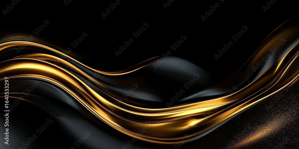 Aufkleber abstract metallic golden flowing curve, elegant liquid surface render design for modern backdrop use