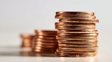 Stacks of Copper Coins Representing Savings, Financial Growth, Investment, and Wealth Accumulation in Macro Studio Shot