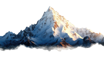 Majestic snow capped mountain peak isolated on transparent background