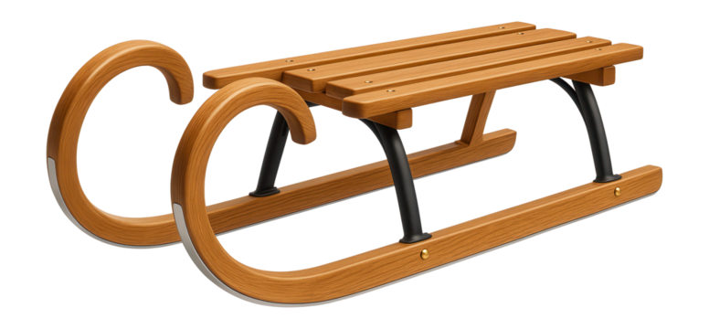 Classic wooden sled with curved front and sturdy metal runners for traditional sledding